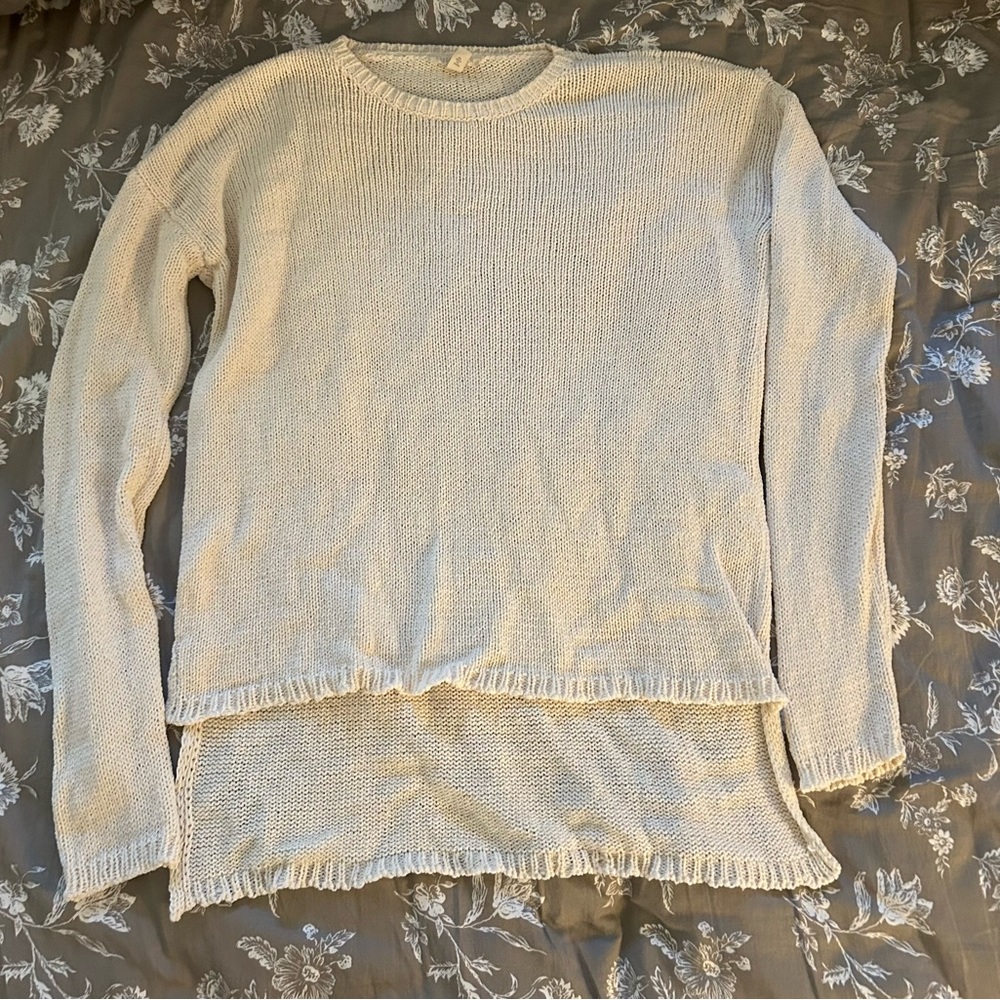 Eileen Fisher Knit Cream Cotton Sweater High Low Hem Women’s‎ XS